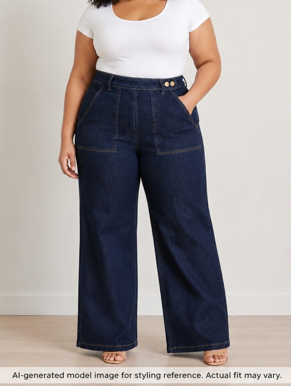 Astro Bettie Dark Wash Wide Leg Jeans Size 34 Approx US 16 High Rise Stretch Den